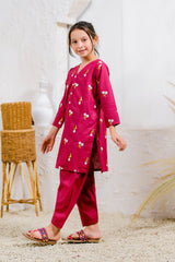Sprinkles Stitched 2 Piece Summer Co Ord Sets Kids Collection'2025-Berry Blossom - 2pcs - Embroidered