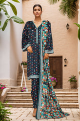 Bin Saeed Stitched 3 Piece Exclusive Printed Lawn Vol-08 Suit-NSM-2214-N.Blue