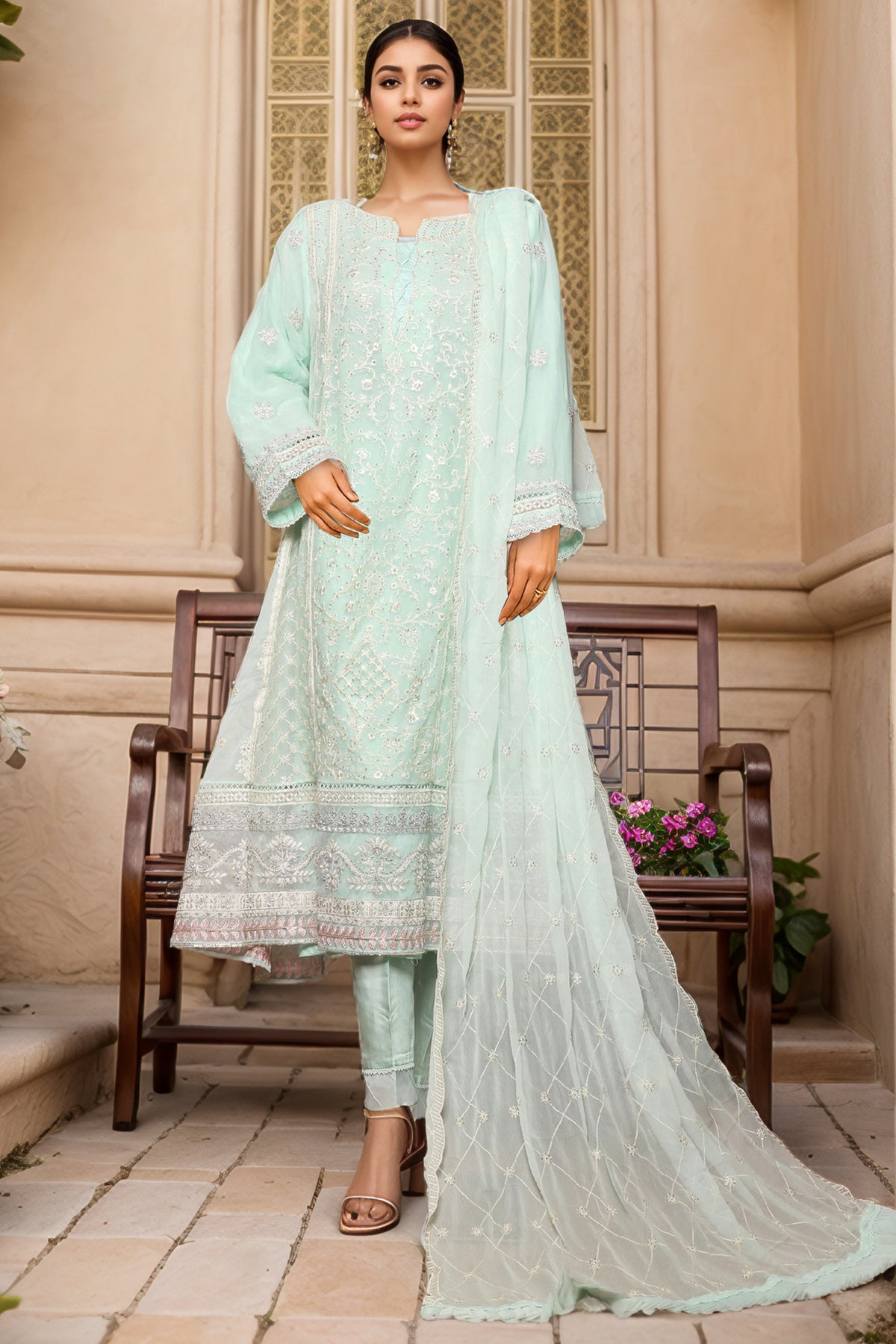 Bin Saeed Stitched 3 Piece Fancy Formals Collection'2025-OMSC-2292-Ferozi