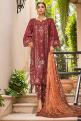 Bin Saeed Stitched 3 Piece Luxury Plain Cotton With Printed Back Suit-NSM-2178-Maroon
