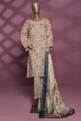 Bin Saeed Stitched 3 Piece Embroidered Lawn Collection'2023-SMLF-076-Skin