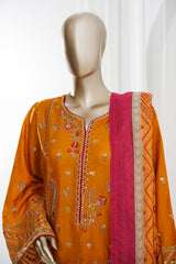 Bin Saeed Stitched 3 Piece Luxury Jacquard Vol-01 Suit-JAQ-2955-MUSTARD