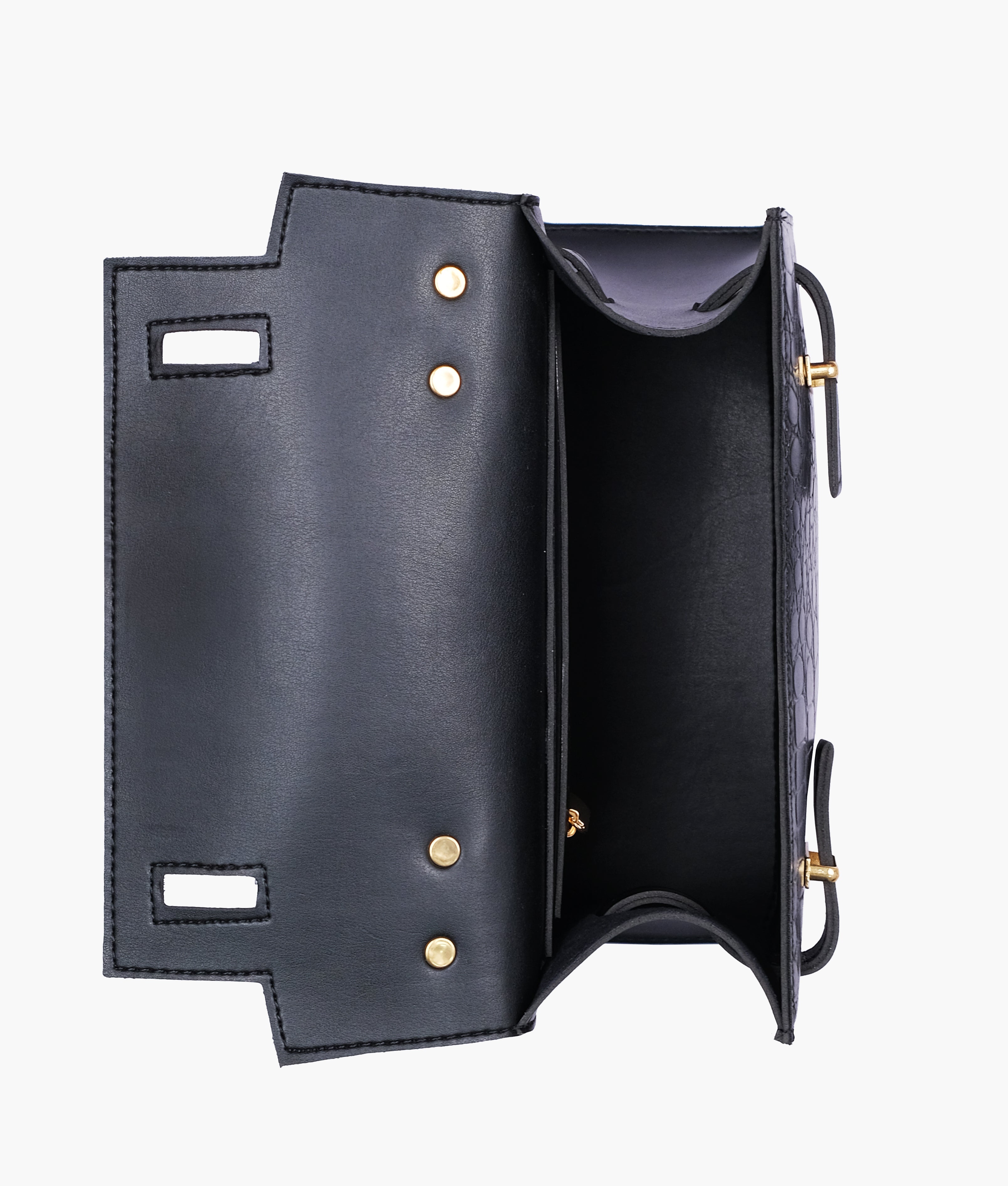 RTW Creation - Black crocodile cross-body bag with top-handle