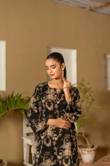 Madiha Gohar Stitched Co Ords Set-Noir Bloom