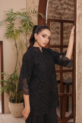 Madiha Gohar Stitched Co Ords Set-Black Schiffli