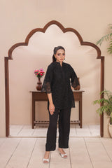 Madiha Gohar Stitched Co Ords Set-Black Schiffli