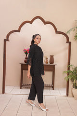 Madiha Gohar Stitched Co Ords Set-Black Schiffli