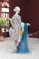 Identic Stripe Dora By Almeerah Unstitched 3 Piece Doriya Lawn Suit-Blue Mist Aura