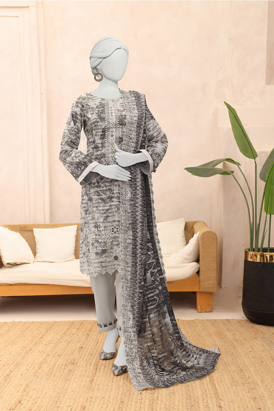 Almeerah Unstitched 3 Piece Emb Cutwork Lawn Vol-03 Collection'2025-Bone White Grace