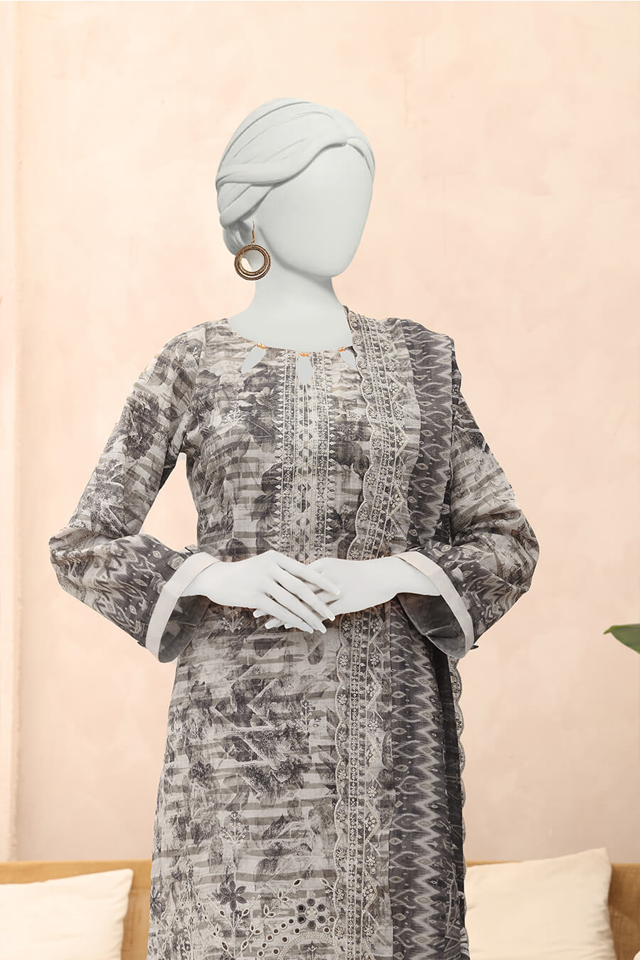 Almeerah Unstitched 3 Piece Emb Cutwork Lawn Vol-03 Collection'2025-Bone White Grace