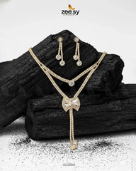 Brilliant Ribbon Drape Necklace Set - Zeesy Jewellery