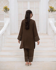 Zauk Stitched Co Ords Solids Set Suit-Brown