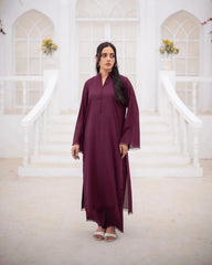 Zauk Stitched Co Ords Solids Set Suit-Burgundy