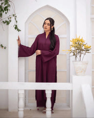 Zauk Stitched Co Ords Solids Set Suit-Burgundy