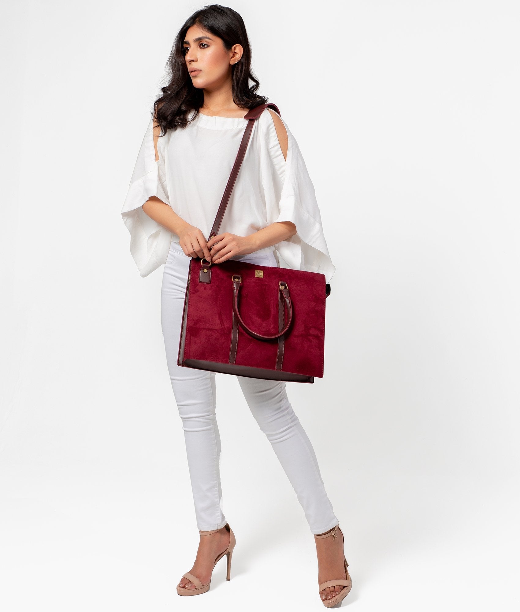 RTW Creation - Burgundy suede laptop bag