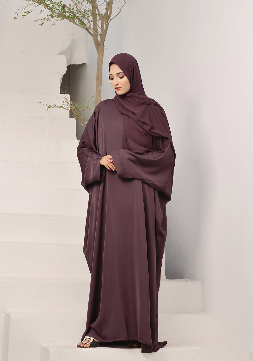 Abaya.Pk Burgundy Butterfly Gown Abaya