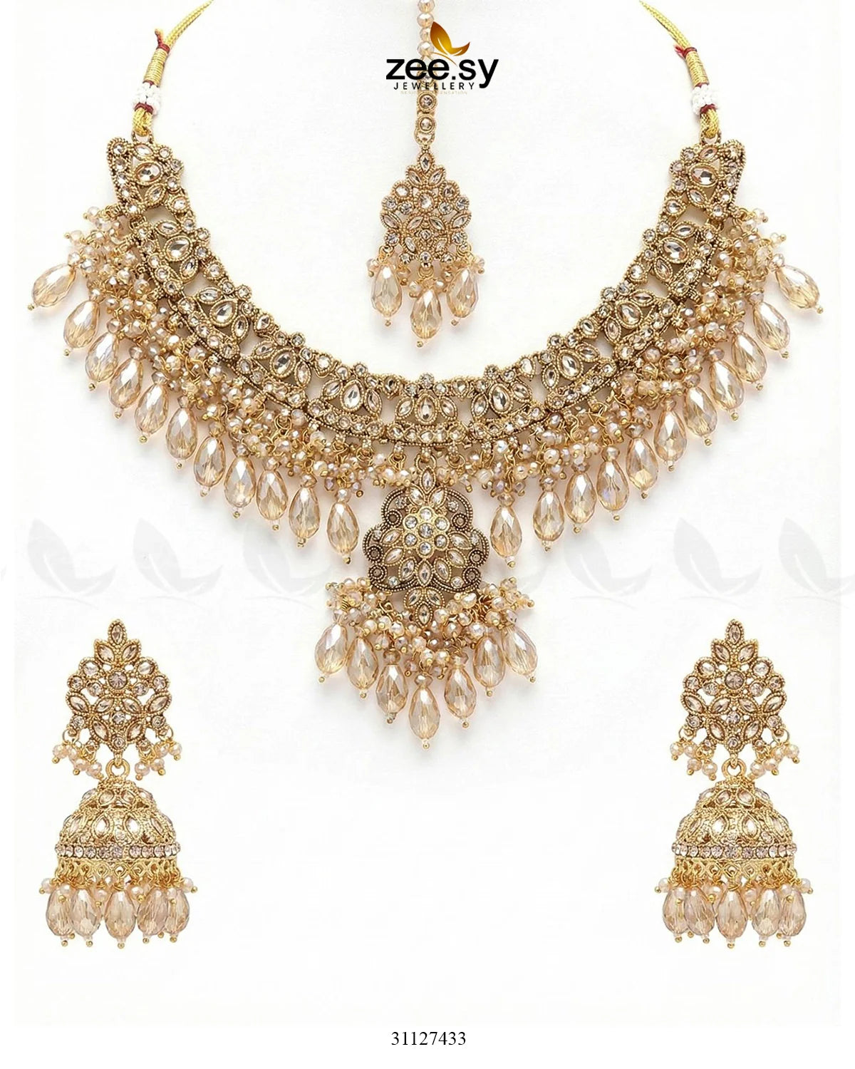 Shahi Qatra CutStone Bridal Set Champagne - Zeesy Jewellery