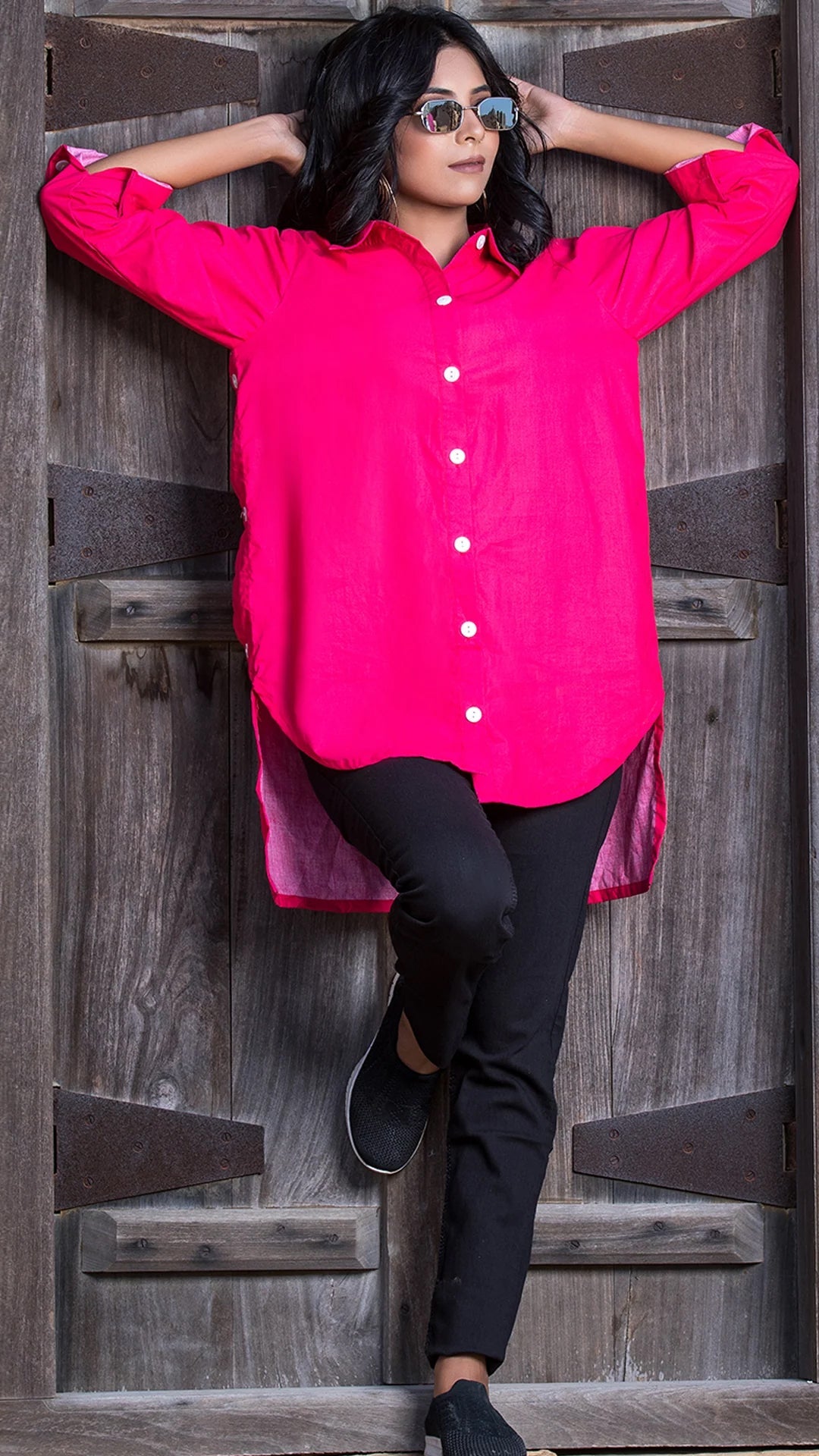 Urban Cut Elegant Cotton Red Stitched Shirt 1 Piece