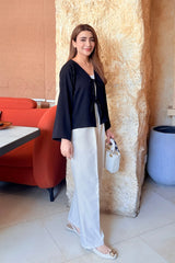 Amna Ali Nawaz Stitched Blouse-Front Bow-BLACK