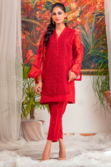 Zaaviay Stitched Organza Collection carmine (Two Piece)