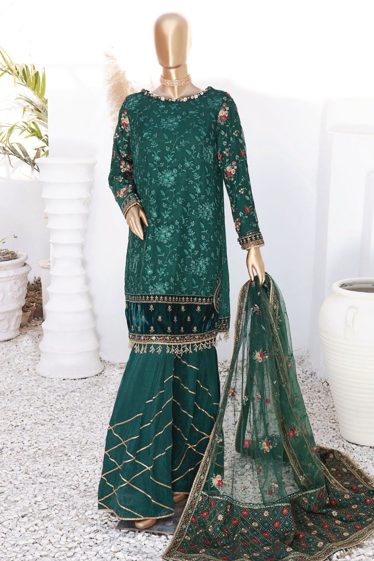 Cortesia By HZ Unstitched 3 Piece Chiffon Luxury Formals Collection'2024-CC-01-Emerald