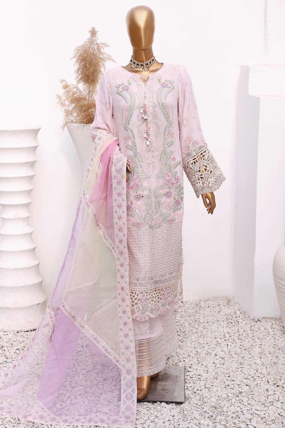 Cortesia By HZ Unstitched 3 Piece Chiffon Luxury Formals Collection'2024-CC-05-Pastel Fleur