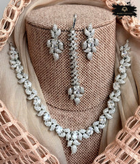 Made For Her-Prestige AD Zircon Necklace Set - Silver - KB1022