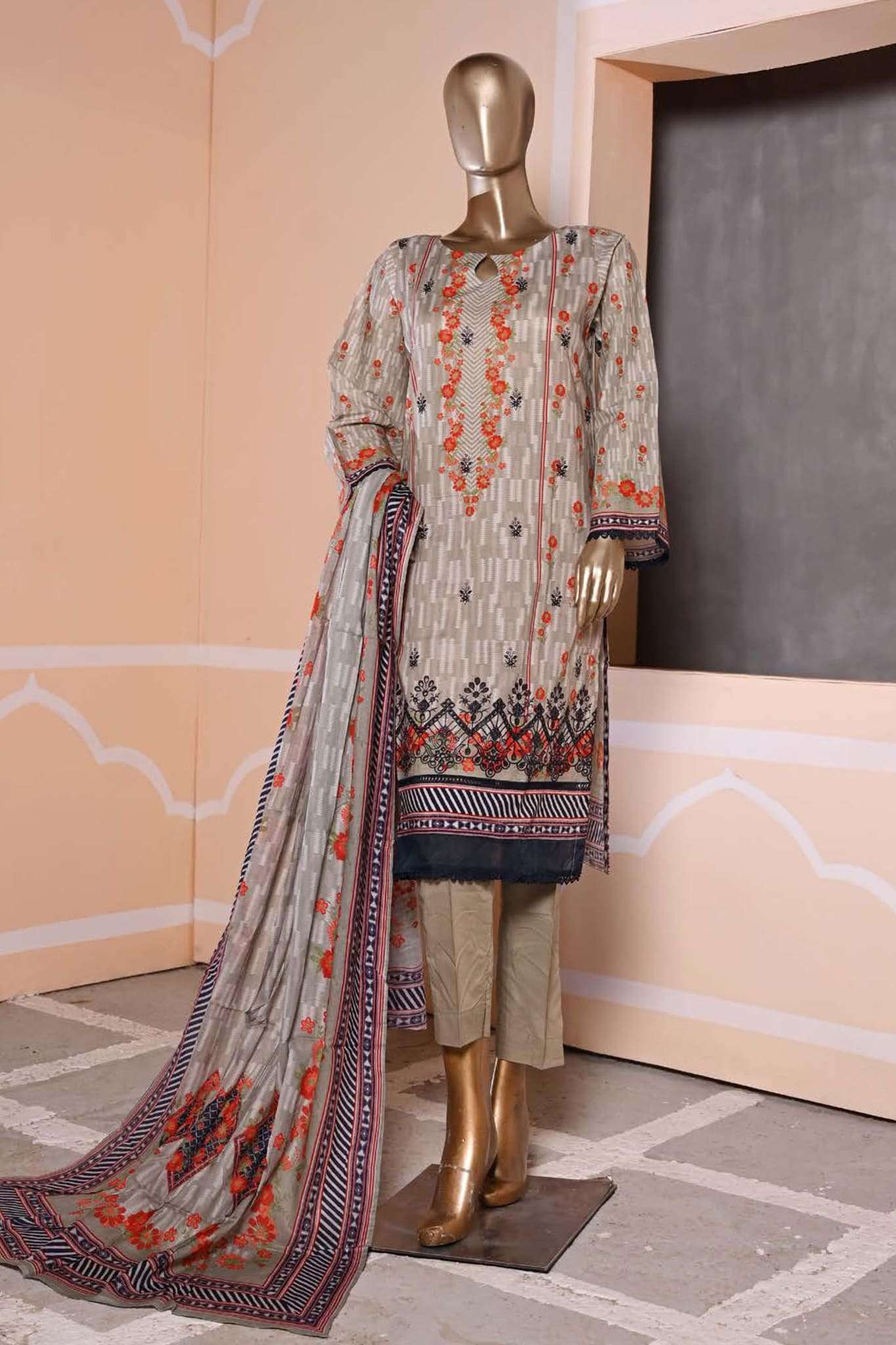 Affifa by Bin Saeed Stitched 3 Piece Embroidered Lawn Vol-01 Collection'2023-CF-0007-Skin