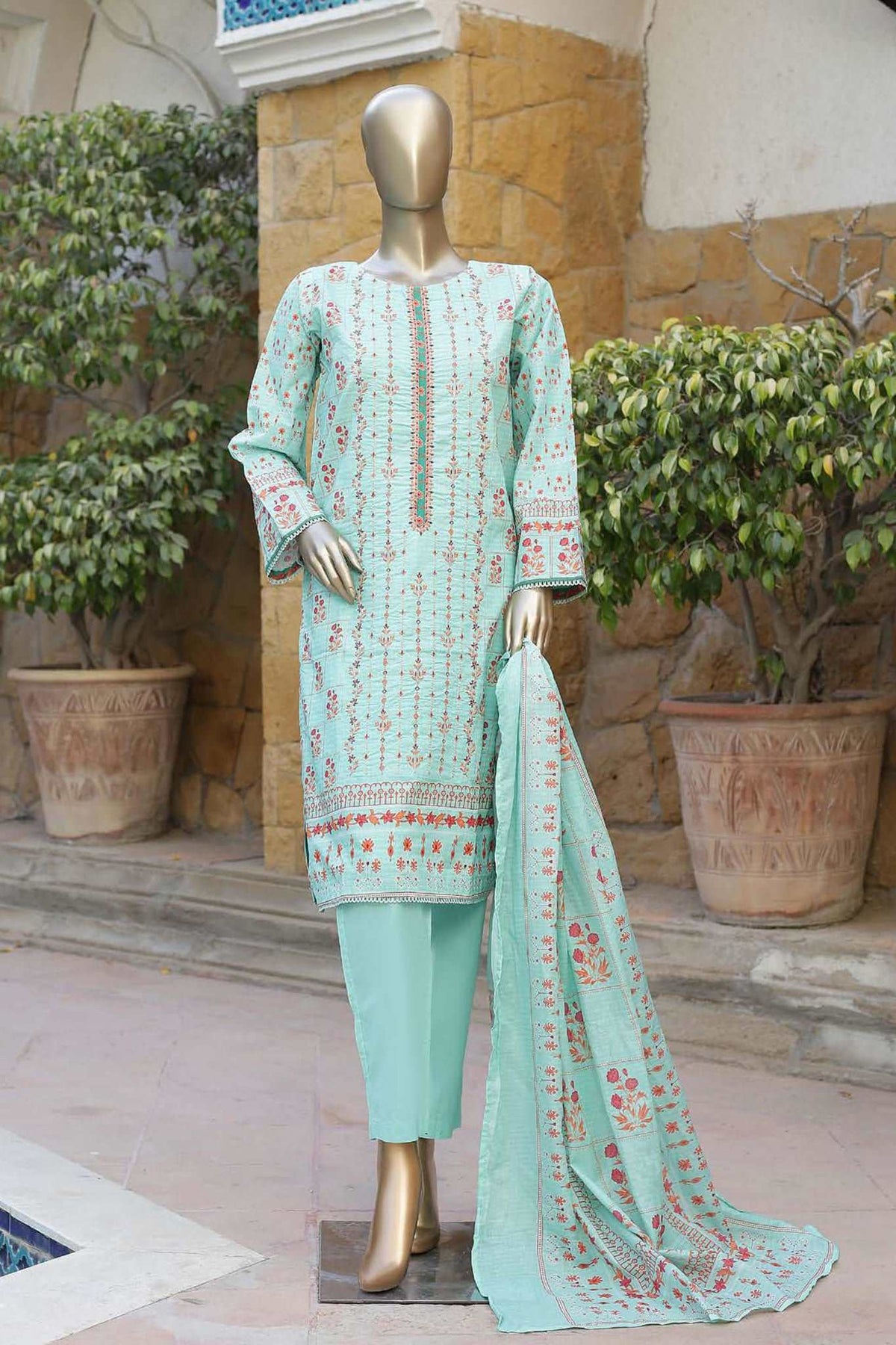 Affifa by Bin Saeed Stitched 3 Piece Embroidered Lawn Vol-02 Collection'2023-CF-0018-Ferozi