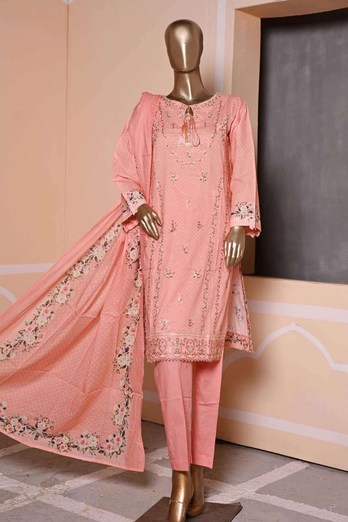 Affifa by Bin Saeed Stitched 3 Piece Embroidered Lawn Vol-01 Collection'2023-CF-0034-Pink