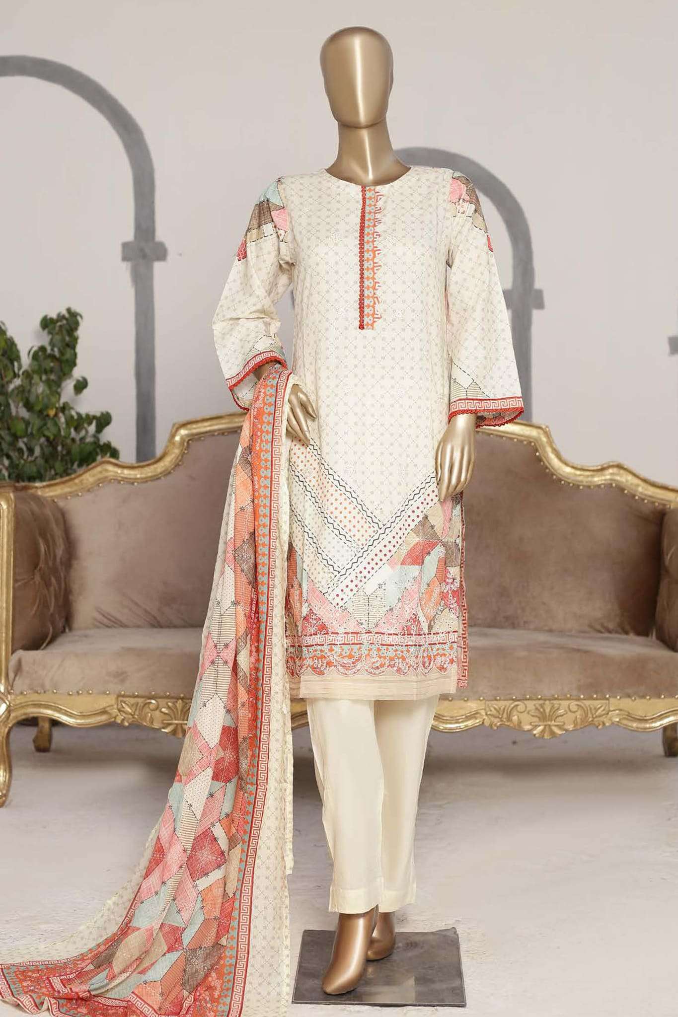 Affifa by Bin Saeed Stitched 3 Piece Embroidered Lawn Vol-02 Collection'2023-CF-0047-Skin