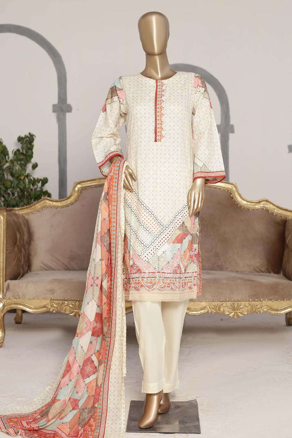 Affifa by Bin Saeed Stitched 3 Piece Embroidered Lawn Vol-02 Collection'2023-CF-0047-Skin