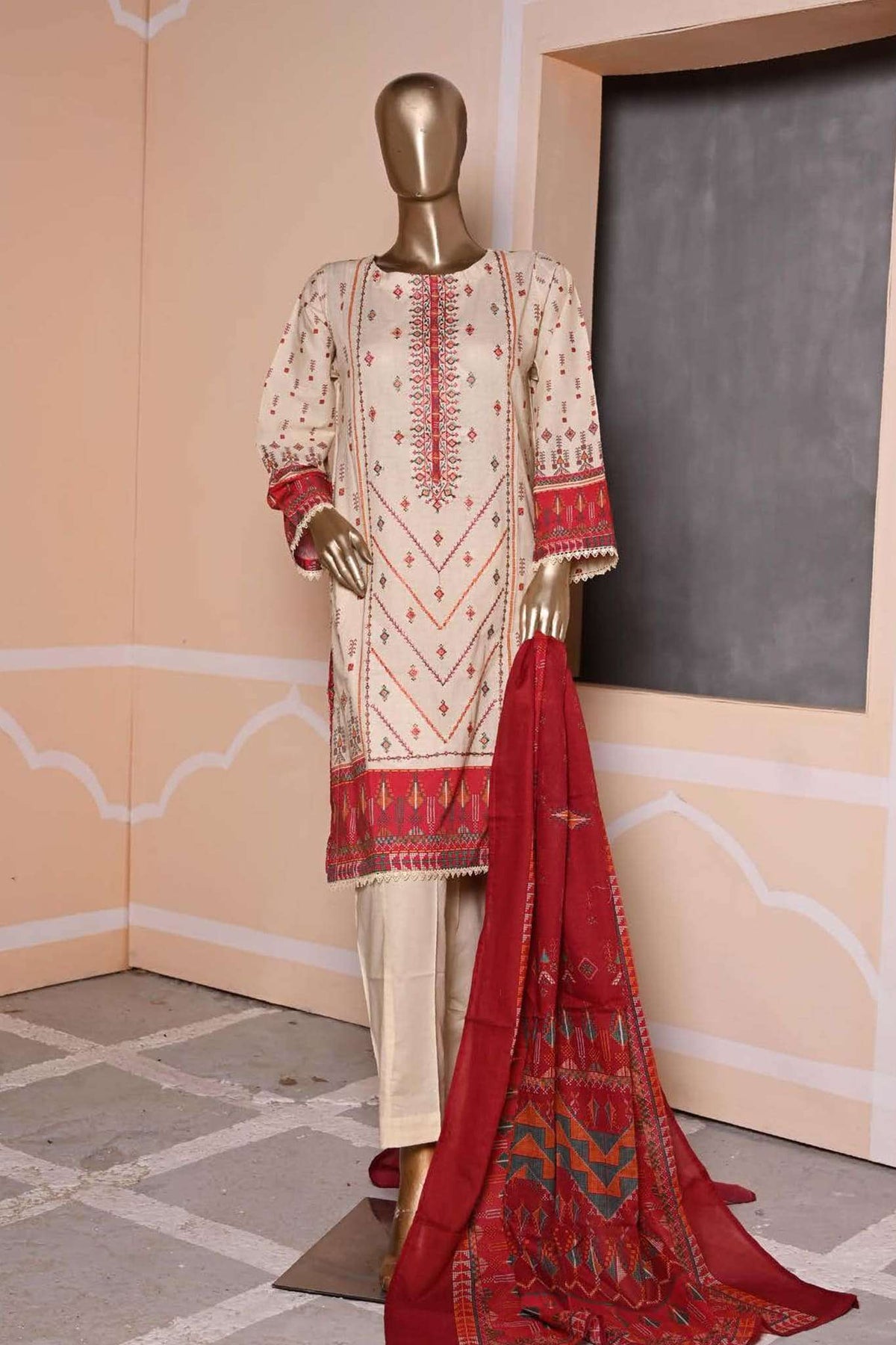 Affifa by Bin Saeed Stitched 3 Piece Embroidered Lawn Vol-03 Collection'2023-CF-0052-Skin