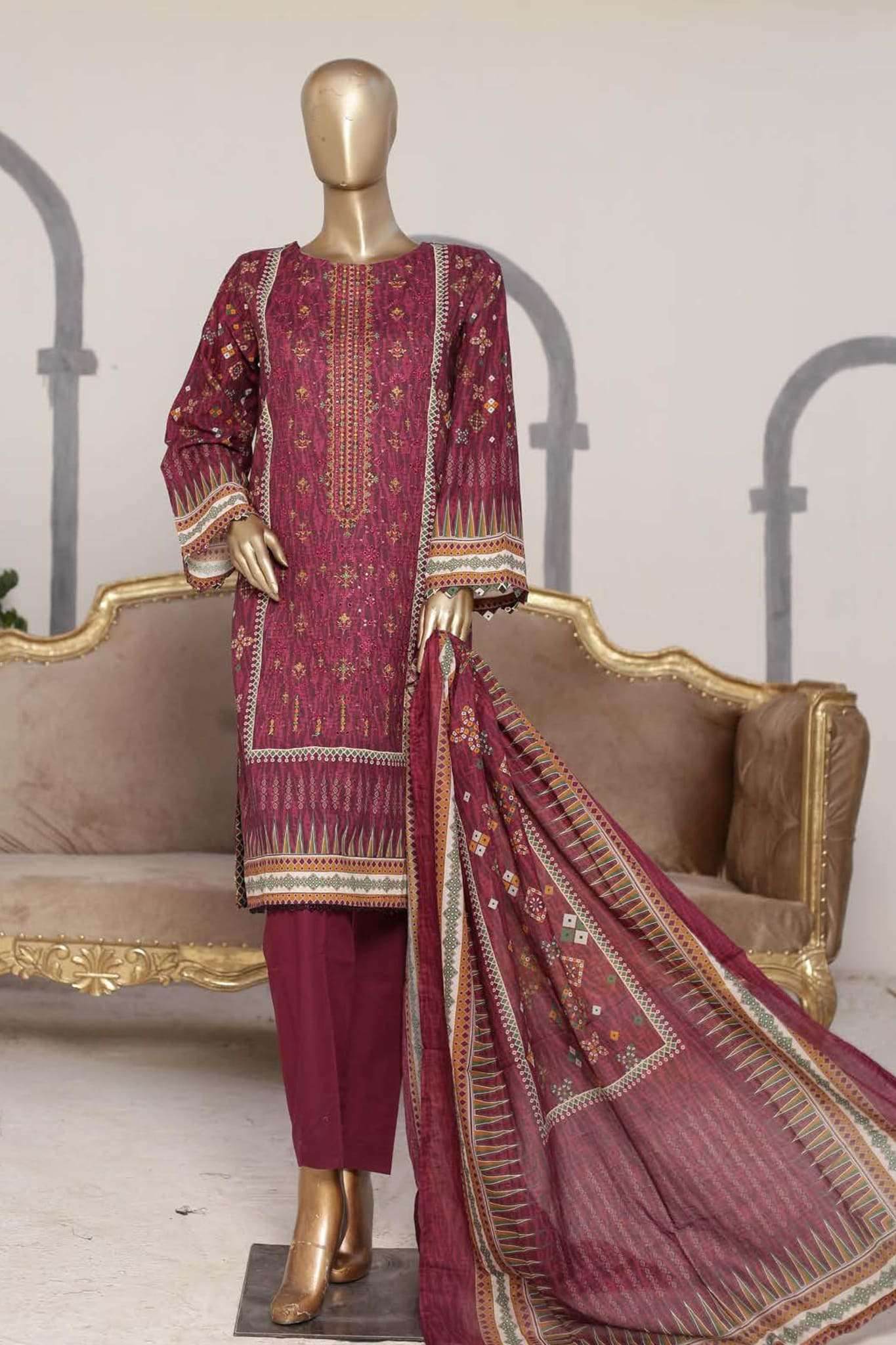 Affifa by Bin Saeed Stitched 3 Piece Embroidered Lawn Vol-02 Collection'2023-CF-0054-Purple