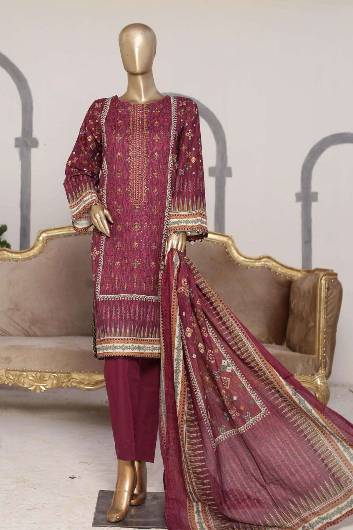 Affifa by Bin Saeed Stitched 3 Piece Embroidered Lawn Vol-02 Collection'2023-CF-0054-Purple