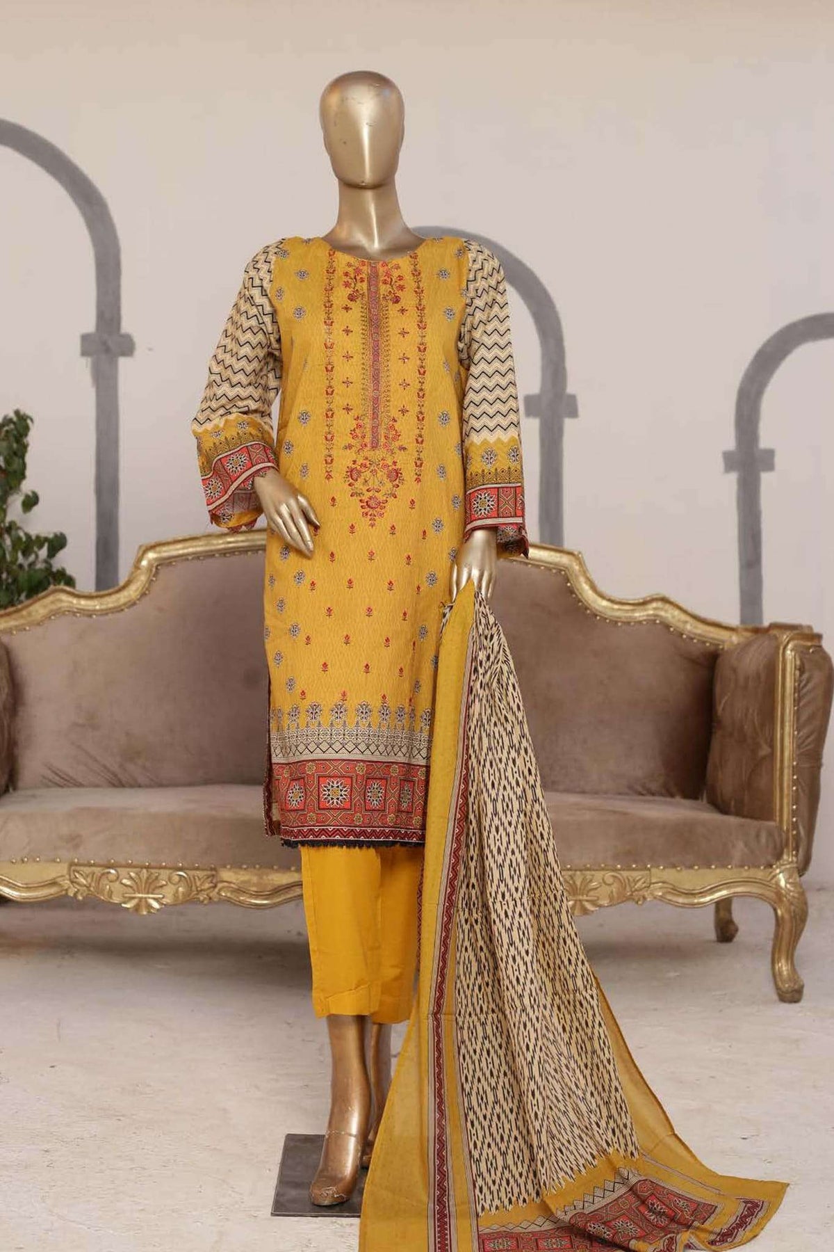 Affifa by Bin Saeed Stitched 3 Piece Embroidered Lawn Vol-03 Collection'2023-CF-0055-Yellow