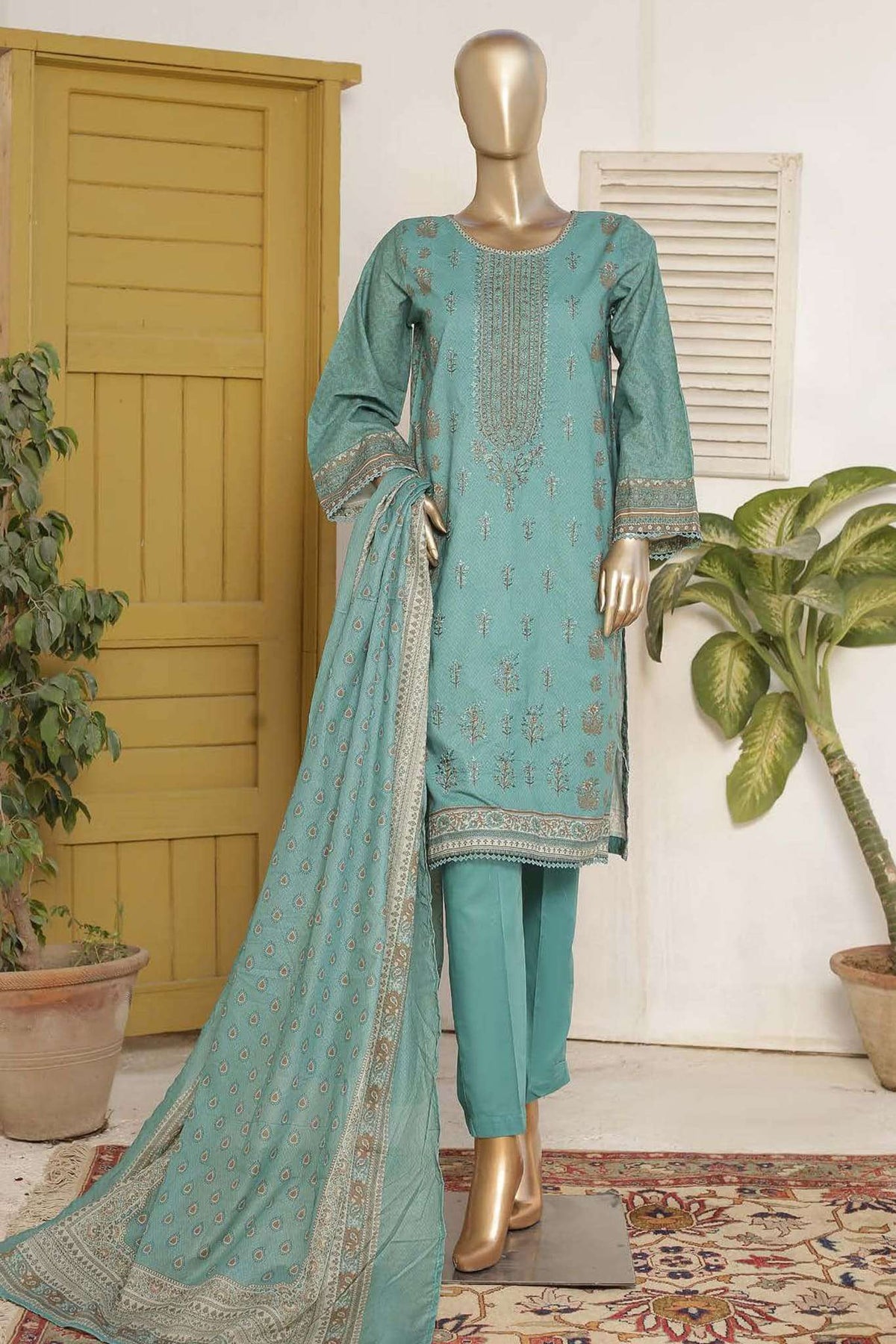 Affifa by Bin Saeed Stitched 3 Piece Embroidered Lawn Vol-02 Collection'2023-CF-0056-Green