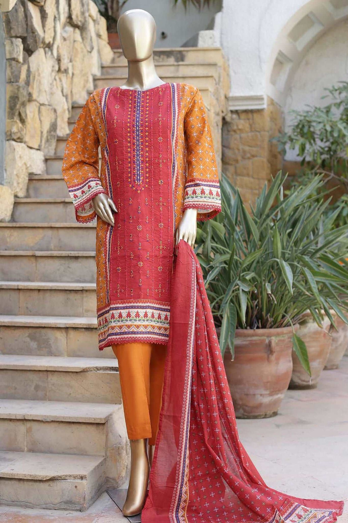 Affifa by Bin Saeed Stitched 3 Piece Embroidered Lawn Vol-01 Collection'2023-CF-0063-Red