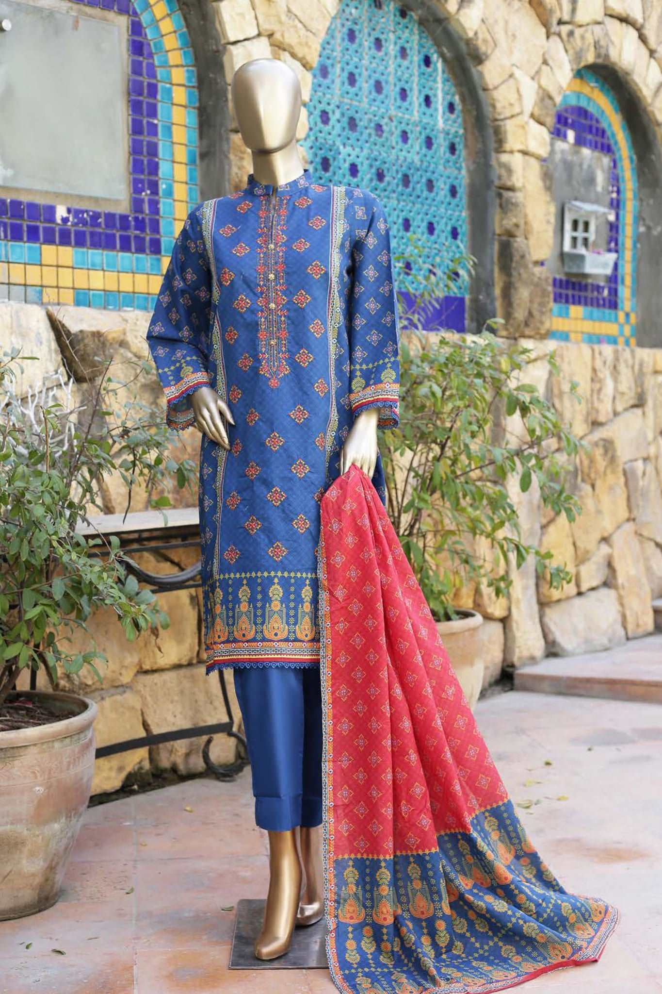 Affifa by Bin Saeed Stitched 3 Piece Embroidered Lawn Vol-02 Collection'2023-CF-0065-Blue