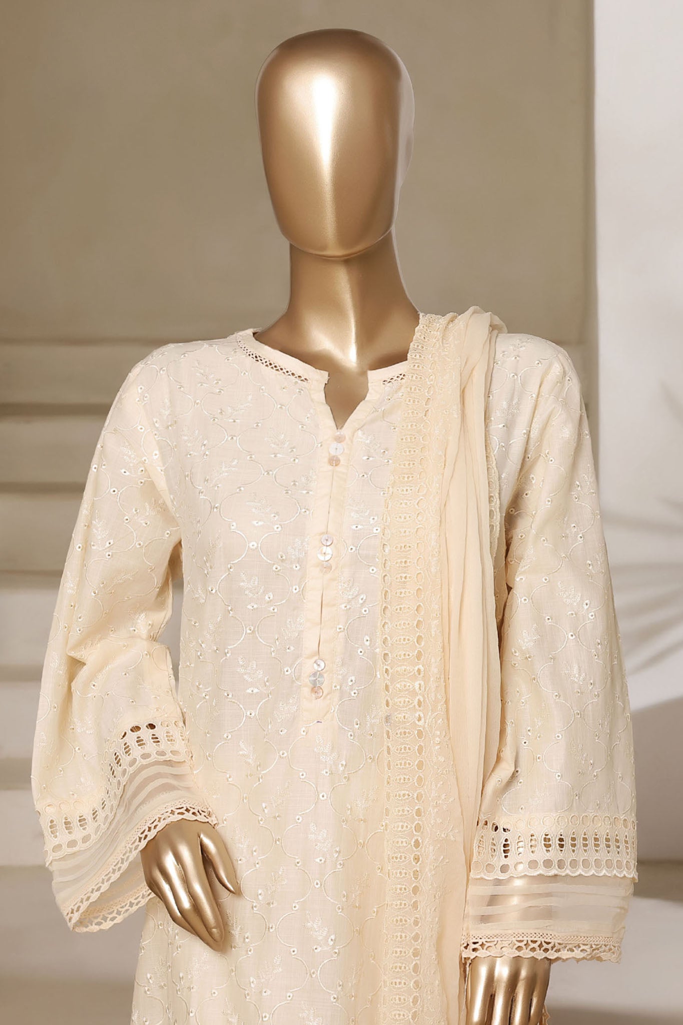 Sada Bahar Stitched 3 Piece Luxury Emb Chikankari Collection'2025-CK-CREAM