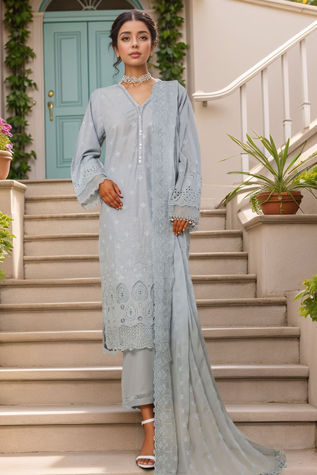 Sada Bahar Stitched 3 Piece Luxury Emb Chikankari Collection'2025-CK-SKY