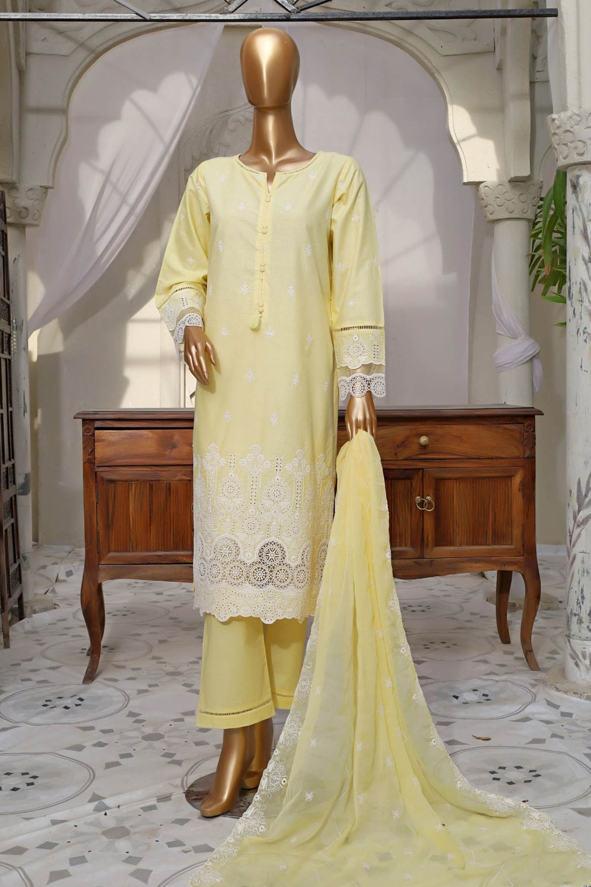 Sada Bahar Stitched 3 Piece Emb Chikankari Lawn Collection'2024-CKC-04-Yellow