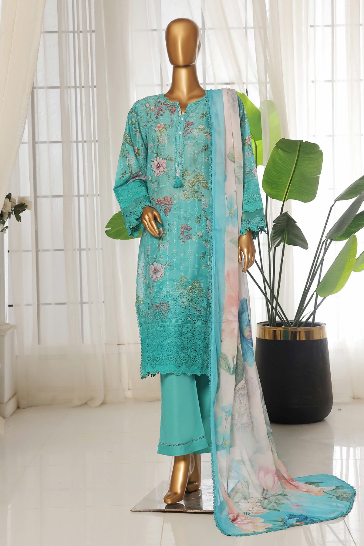 Sada Bahar Stitched 3 Piece Fusion Chikankari Collection'2025-CKP-Sea Green