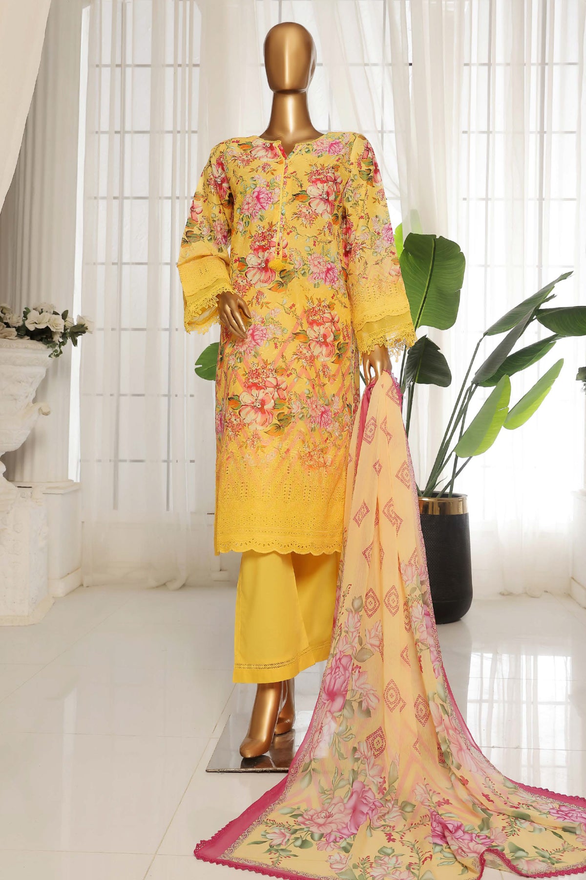 Sada Bahar Stitched 3 Piece Fusion Chikankari Collection'2025-CKP-Yellow