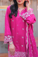 Chameli Studio Magenta Rose 3 Piece Unstitched Embroidered Cotton Lawn