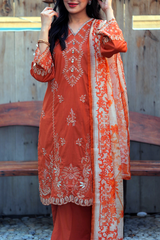 Chameli Studio Burnt Amber 3 Piece Unstitched Embroidered Cotton Lawn