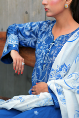 Chameli Studio Blue Willow 3 Piece Unstitched Embroidered Cotton Lawn