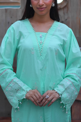 Chameli Studio Willow Green 3 Piece Unstitched Embroidered Cotton Lawn
