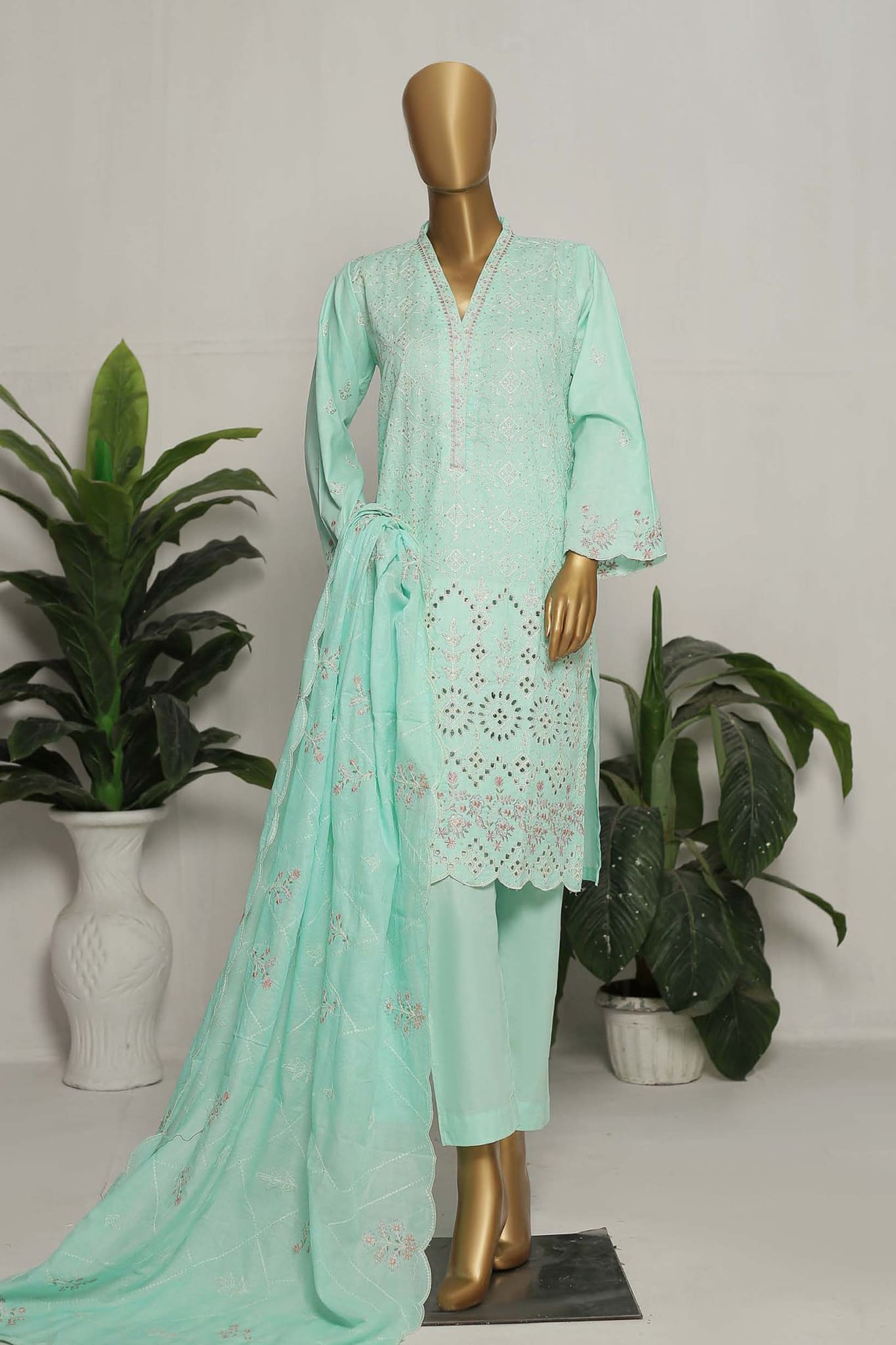 Colourkari by Bin Saeed Stitched 3 Piece Emb Lawn Collection'2023-CMSTF-028-Ferozi