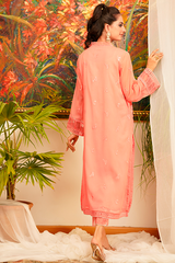 Zaaviay Stitched Organza Collection coral (Two Piece)